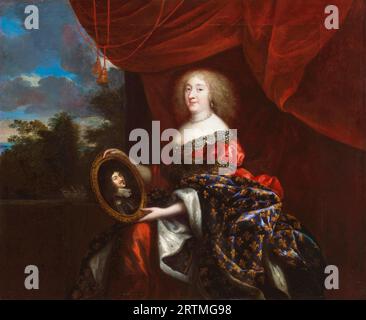 Anne Marie Louise d'Orléans (1627-1693), duchesse de Montpensier, dite « la Grande Mademoiselle », tenant un portrait de son père le défunt duc d'Orléans, portrait à l'huile sur toile de Jean Nocret (attribué), 1651-1672 Banque D'Images