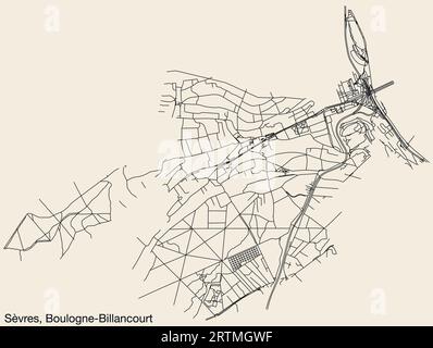 Carte des routes des DESSERTES du voisinage, BOULOGNE-BILLANCOURT Illustration de Vecteur