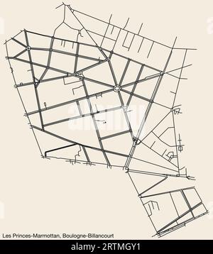 Plan des rues des PRINCES – MARMOTTAN Neighbourhood, BOULOGNE-BILLANCOURT Illustration de Vecteur