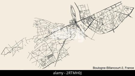 Plan des rues du CANTON DE BOULOGNE-BILLANCOURT-2, BOULOGNE-BILLANCOURT Illustration de Vecteur