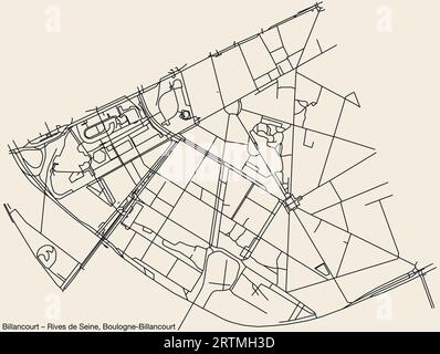 Plan des rues du quartier BILLANCOURT – RIVES DE SEINE, BOULOGNE-BILLANCOURT Illustration de Vecteur