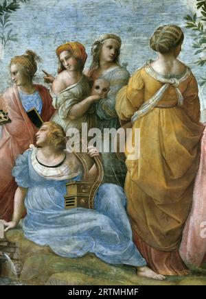 Raffaello Sanzio da Urbino) Raphael (Raffaello Santi – Stanza della Segnatura : le Parnasse (fragment) 1511. 500x670 Banque D'Images