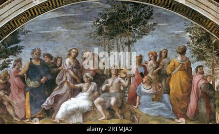 Raffaello Sanzio da Urbino) Raphael (Raffaello Santi – Stanza della Segnatura : le Parnasse (fragment) 1511. Banque D'Images