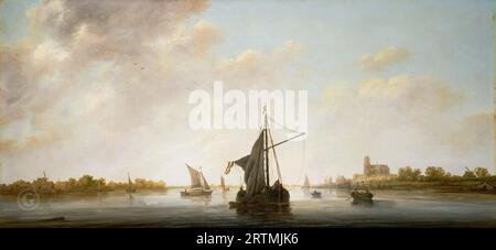 Une vue de la Maas à Dordrecht ; Aelbert Cuyp, néerlandais, 1620 - 1691 ; environ 1645 - 1646 ; huile sur panneau ; (50x107 cm) c.1645 Banque D'Images