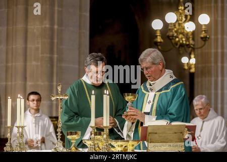 Messe célébrée par Mgr Laurent Ulrich, archevêque métropolitain de Paris en l’église Saint-Germain l’Auxerrois, Paris, France Banque D'Images