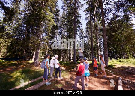 Promenade musicale en forêt sur le thème du baroque. Violoniste. Cordon. France. Banque D'Images