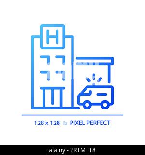 Icône de l'hôpital à trait fin de gradient bleu 2D. Illustration de Vecteur