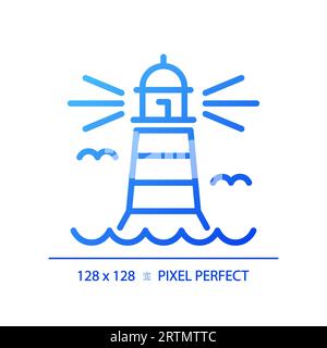 Icône de phare en ligne fine dégradé bleu 2D. Illustration de Vecteur