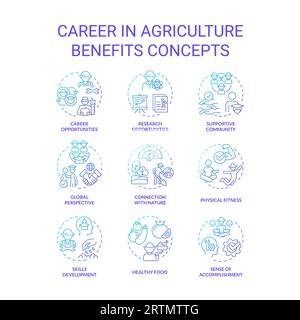 Carrière dans l'agriculture bénéficie aux icônes de concept de gradient bleu Illustration de Vecteur