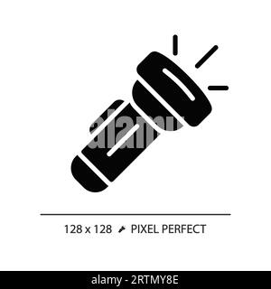 Lampe de poche 2D simple style glyphe icône noire Illustration de Vecteur