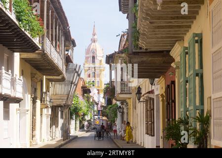 Cartagena Street, Colombie - Dôme de Santa Catalina de Alejandria Catedral. Banque D'Images