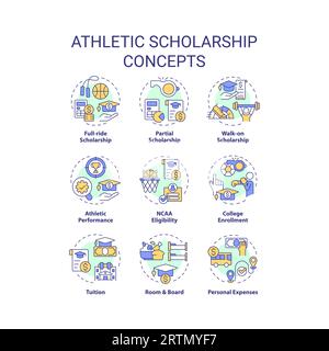 Icônes modifiables représentant les concepts de bourses d'études athlétiques Illustration de Vecteur