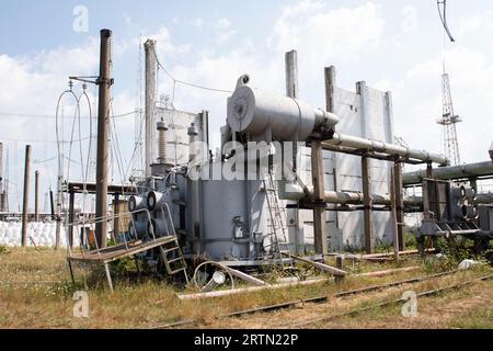 Installations énergétiques ukrainiennes après le bombardement par la Russie terroriste Banque D'Images