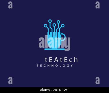 Modèle de vecteur de conception de logo de café. Café et logo de technologie. Design du logo Tea Tech Blue Illustration de Vecteur