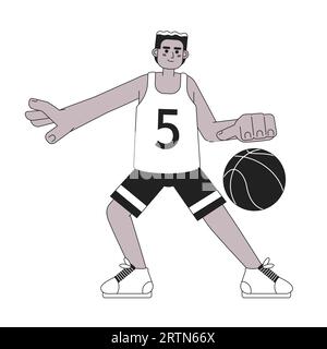 Personnage vectoriel plat monochromatique de joueur de basket-ball afro-américain Illustration de Vecteur