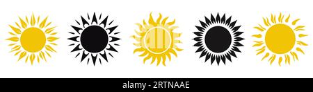 Icône soleil. Icônes du soleil dans un design plat. Ensemble de symboles du soleil. Illustration vectorielle. Illustration de Vecteur