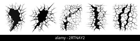 Silhouettes noires de mur craquent. Fissures vue de dessus. Dommages de surface. Éléments de conception abstraits. Illustration vectorielle. Illustration de Vecteur