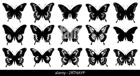 Ensemble d'icônes papillon. Silhouettes de papillons. Symboles papillon noir. Illustration vectorielle Illustration de Vecteur