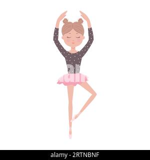 Petite ballerine fragile, fille en chaussures pointe dansant, Vector illustration simple pour enfants dans un style plat Illustration de Vecteur