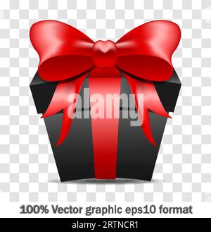 Boîte cadeau noire décorative avec noeud rouge pour la conception de vente de vendredi noir. Illustration vectorielle Illustration de Vecteur