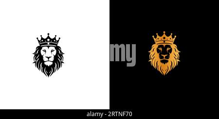 Symbole de la couronne du lion du roi royal. Élégant logotype animal Leo noir et or. Icône d'identité de marque de luxe haut de gamme. Modèle de conception d'illustration vectorielle. Illustration de Vecteur