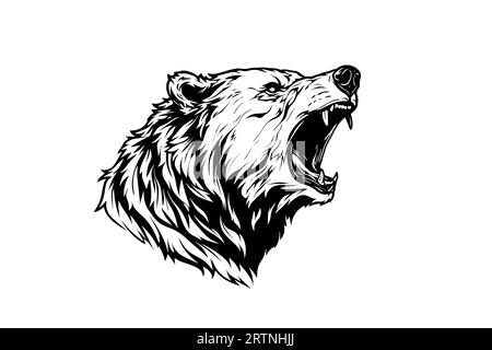 Illustration de style de gravure vectorielle de logo de tête grognant d'ours. Illustration de Vecteur