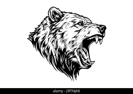 Illustration de style de gravure vectorielle de logo de tête grognant d'ours. Illustration de Vecteur