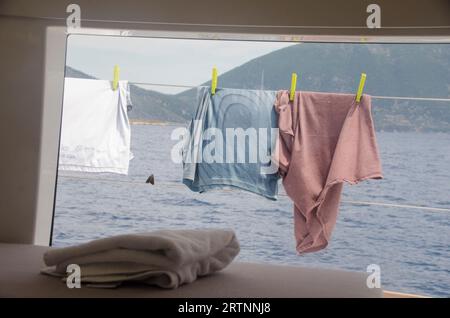 Lavage séchage à bord d'un yacht Banque D'Images