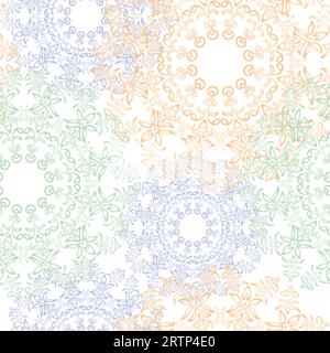 Mandala esprit ornemental violet, vert, orange couleur pastel motif sans couture, fond vectoriel Illustration de Vecteur