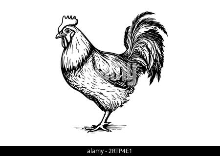 Poulet ou poule dessiné dans l'illustration vectorielle de style gravure vintage. Illustration de Vecteur