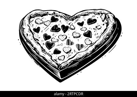 Croquis de pizza en forme de coeur style de gravure dessiné à la main illustration vectorielle. Illustration de Vecteur