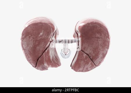 Illustration réaliste 3d de l'organe humain interne - poumons isolés sur fond blanc. Vue de dessous des poumons humains Banque D'Images