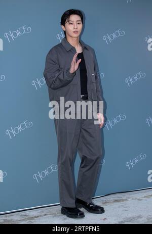 Séoul, Corée du Sud. 14 septembre 2023. L'acteur sud-coréen Park Seo-joon assiste à un appel photo pour l'ouverture du magasin NOICE Pop-up Store à Séoul, en Corée du Sud, le 14 septembre 2023. (Photo : Lee Young-ho/Sipa USA) crédit : SIPA USA/Alamy Live News Banque D'Images