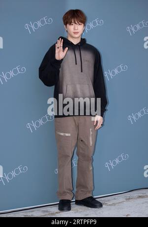 Séoul, Corée du Sud. 14 septembre 2023. Le chanteur sud-coréen Kang Daniel, assiste à un appel photo pour l'ouverture du magasin NOICE Pop-up Store à Séoul, en Corée du Sud, le 14 septembre 2023. (Photo : Lee Young-ho/Sipa USA) crédit : SIPA USA/Alamy Live News Banque D'Images