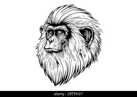 Illustration vectorielle dessinée à la main de tête ou de visage de singe dans le dessin d'encre de style gravure. Illustration de Vecteur