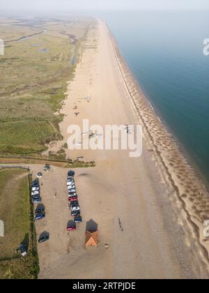 Cley-Next-the-Sea Beach from the Air, Cley, Norfolk, Royaume-Uni, 10 septembre 2023 Banque D'Images