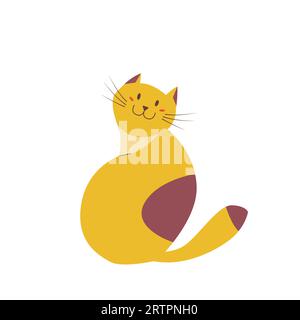 Mignon chat souriant au gingembre. Drôle Kitty chat vue de l'arrière. Animal isolé sur fond blanc Illustration de Vecteur