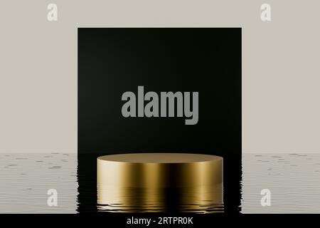 piédestal de présentation 3d dans le liquide avec réflexion et fond de cadre noir. rendu 3d de maquette de podium de présentation à des fins d'affichage ou de publicité Banque D'Images