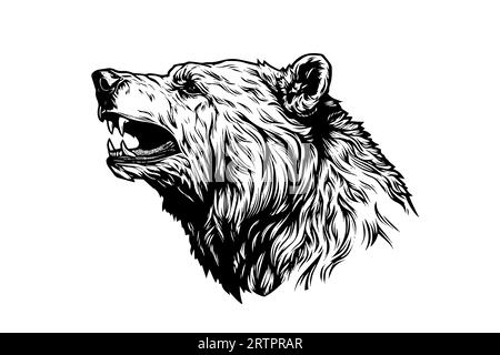 Illustration de style gravure vectorielle de logotype vue latérale de la tête d'ours. Illustration de Vecteur