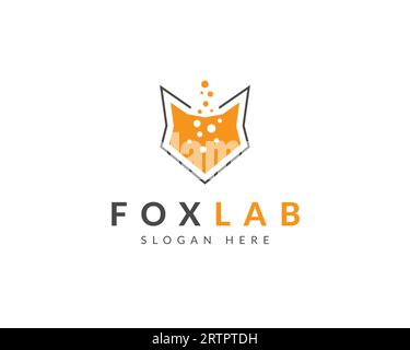 Modèle de vecteur de conception de logo de mousse de flacon de laboratoire, conception de logo de mousse créative de chimie. Icône du logo Fox Lab Modern Illustration de Vecteur