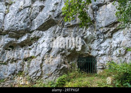 Grottes de Goyet près de Mozet, Gesves, Namur, Wallonie, Belgique. L'habitation néandertalienne des grottes calcaires remonte au Paléolithique moyen Banque D'Images