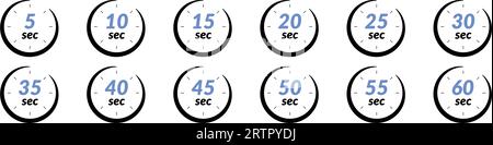 Icône de chronomètre numérique intervalles de 30 et 60 secondes, compte à rebours électronique pour les minutes et les secondes.cadran de cercle graphique pour la lecture, la gestion du temps Illustration de Vecteur