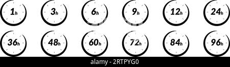 icône de délai de livraison rapide 24h et 48h. Horloge montrant 12 et 6 heures, à vendre et logo de livraison rapide. Représente 24, 36 et 72 heures. Vecteur plat Illustration de Vecteur