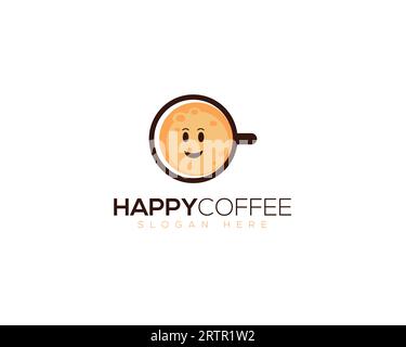 Tasse à café logo modèle conception d'icône vectorielle, logo de café. Logo Happy Coffee pour l'entreprise Illustration de Vecteur