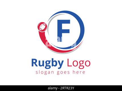 L'alphabet monogramme F initial avec le logo Rugby, football se combine avec l'icône de ballon de rugby pour le symbole American Soccer Club Illustration de Vecteur