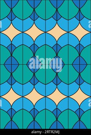 Écaille de poisson et motif de diamant, vert, bleu et jaune Illustration de Vecteur