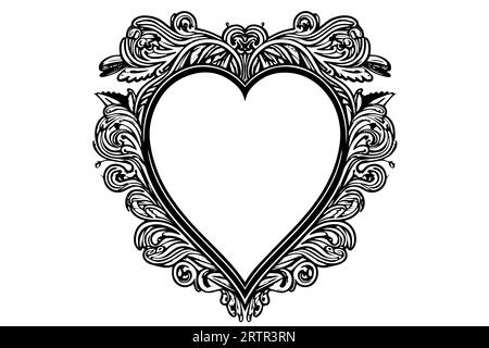Dessin à l'encre dessiné à la main de cadre photo rétro en forme de coeur. Illustration vectorielle. Illustration de Vecteur