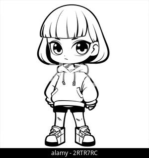 Vecteur femelle simple vecteur mignon chibi à la mode vecteur plat Illustration de Vecteur