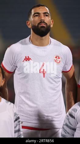 Egypte, le Caire - 12 septembre 2023 - Yassine Meriah de Tunisie, en tête, profil lors d'un match international amical entre l'Egypte et la Tunisie à la 30e. Banque D'Images