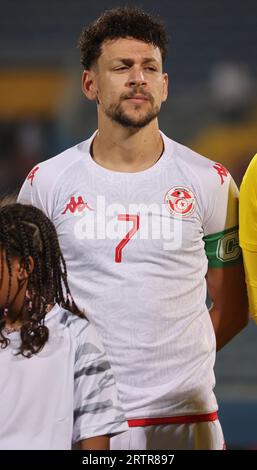 Egypte, le Caire - 12 septembre 2023 - Youssef Msakni de Tunisie, en tête, profil lors du match amical entre l'Egypte et la Tunisie à la 30e. Banque D'Images